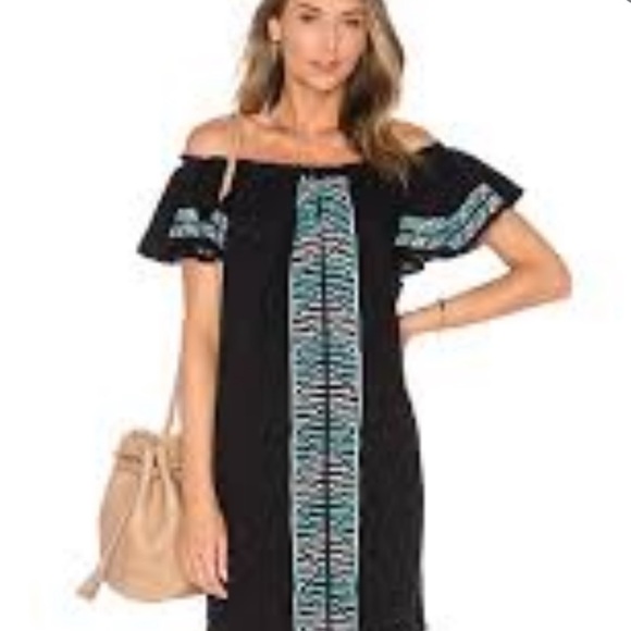Piper by Townsen Black Off Shoulder Embroidered Dress Size Medium - Picture 2 of 6